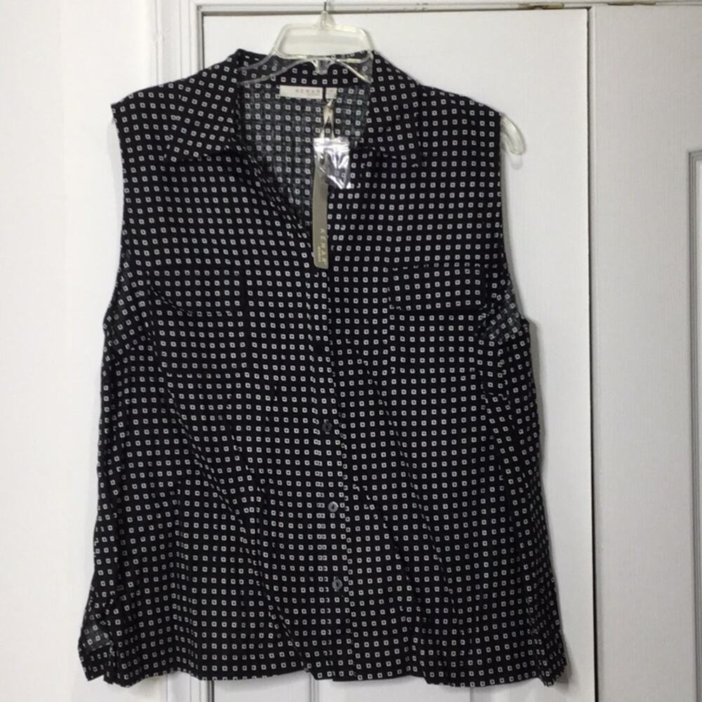 Kenar 3x Black cream square sleeveless blouse NWT